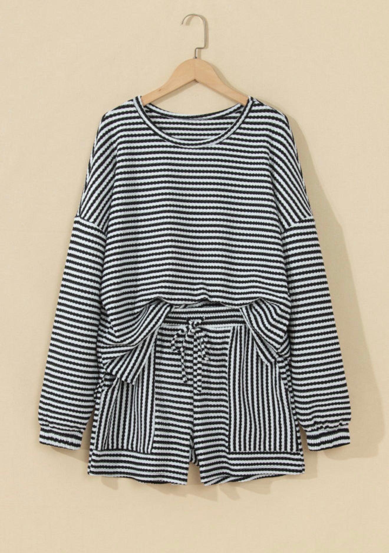 Stripe Textured Long Sleeve Set Full Run RTS