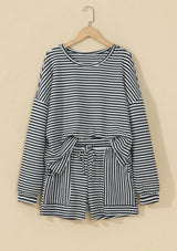 Stripe Textured Long Sleeve Set Full Run RTS