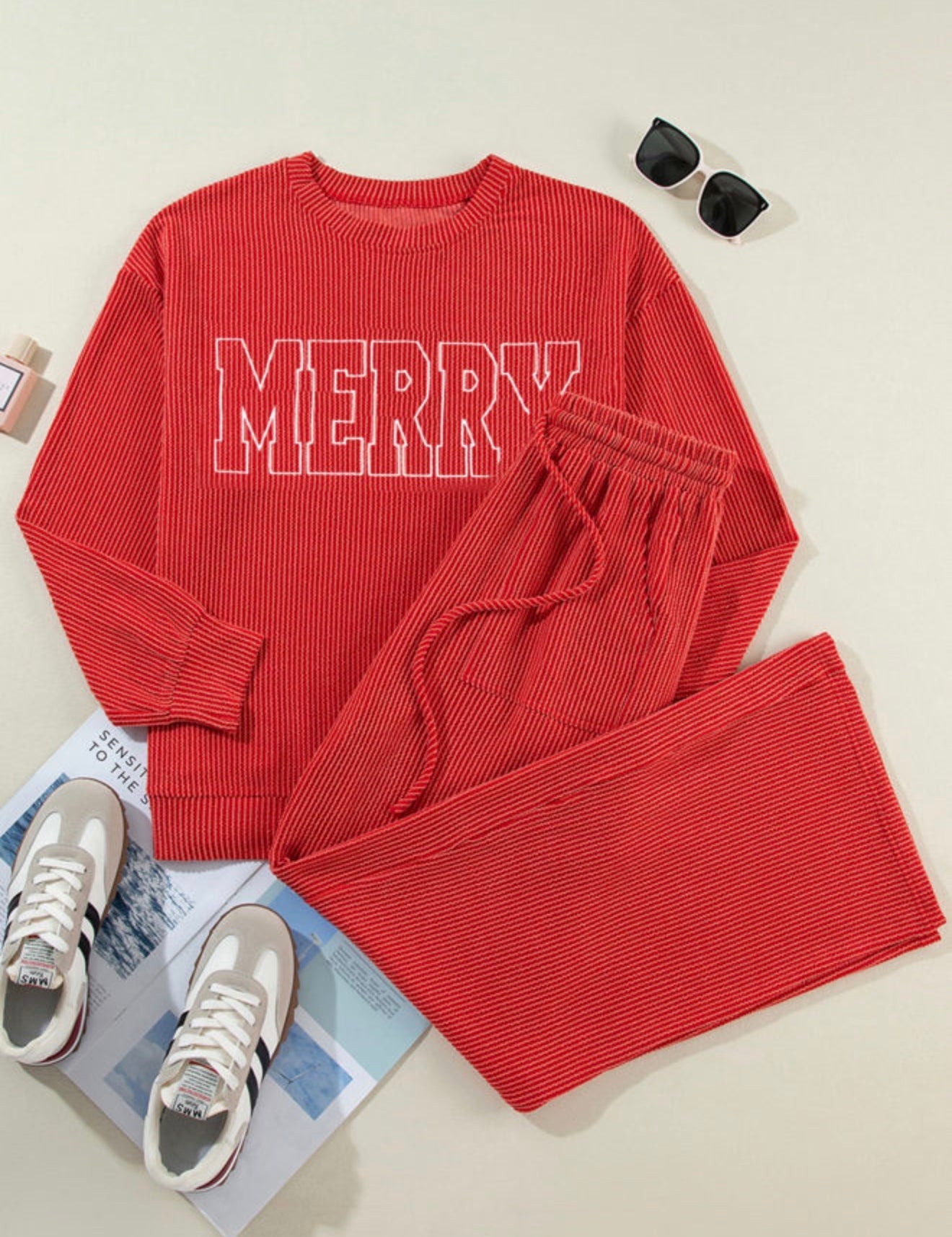 Corded Christmas Long Sleeve Pants Set
