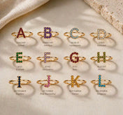 Custom Birthstone Initial Rings Letters A-O