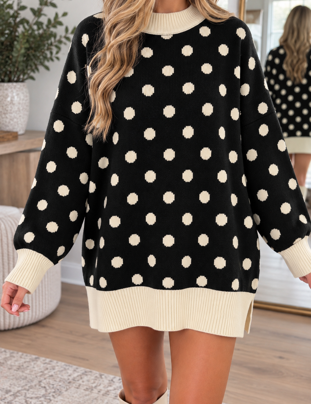 Polka Dot Ribbed Sweater