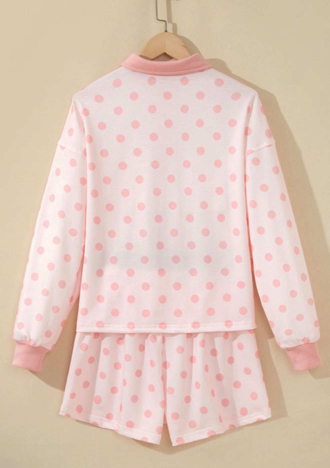 Pink Polka Dot Polo Patch Pocket Short Set