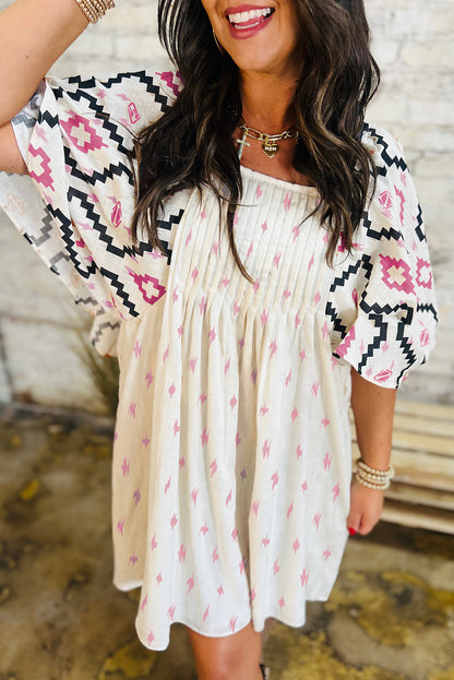 Beige Aztec Print Mini Dress RTS