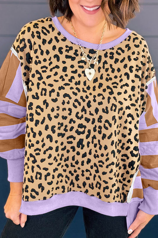 Purple Stripe Leopard Plus Size Top FB