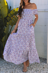 Purple Plus Size Floral Shirred Maxi Dress RTS