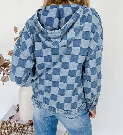Blue Checkered Denim Hoodie RTS