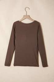 Coffee Round Neck Long Sleeve Top