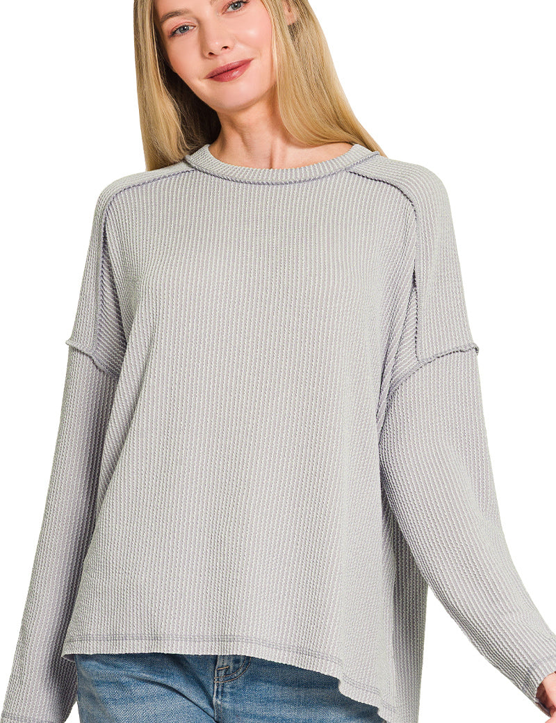 Raised Rib Raw Edge Long Sleeve Zenana Top *Multiple Colors* RTS