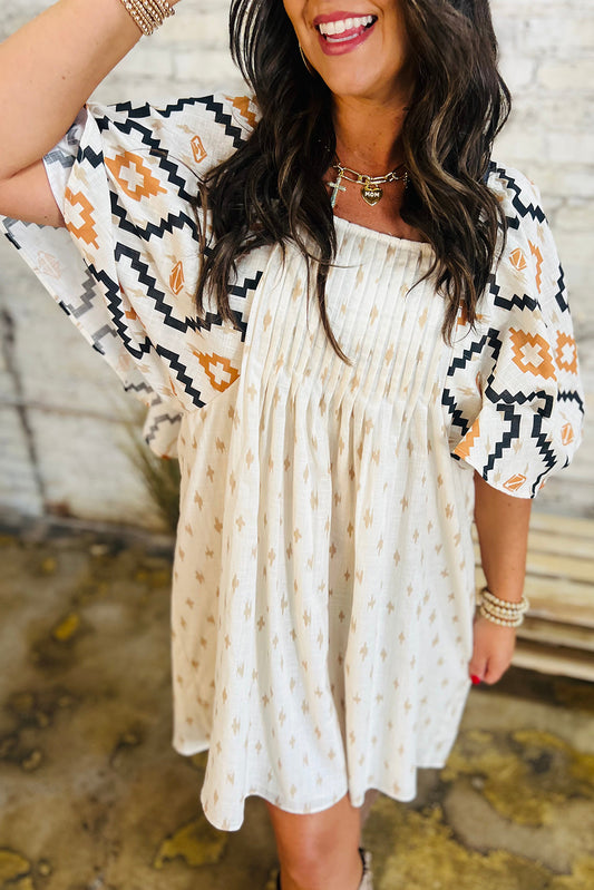 Beige Aztec Print Mini Dress RTS