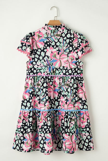 Pink Floral and Leopard Print Dress