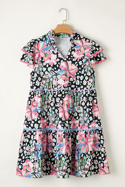 Pink Floral and Leopard Print Dress
