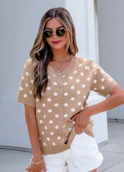 Khaki Polka Dot Button Cardigan Full Run RTS