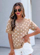 Khaki Polka Dot Button Cardigan Full Run RTS