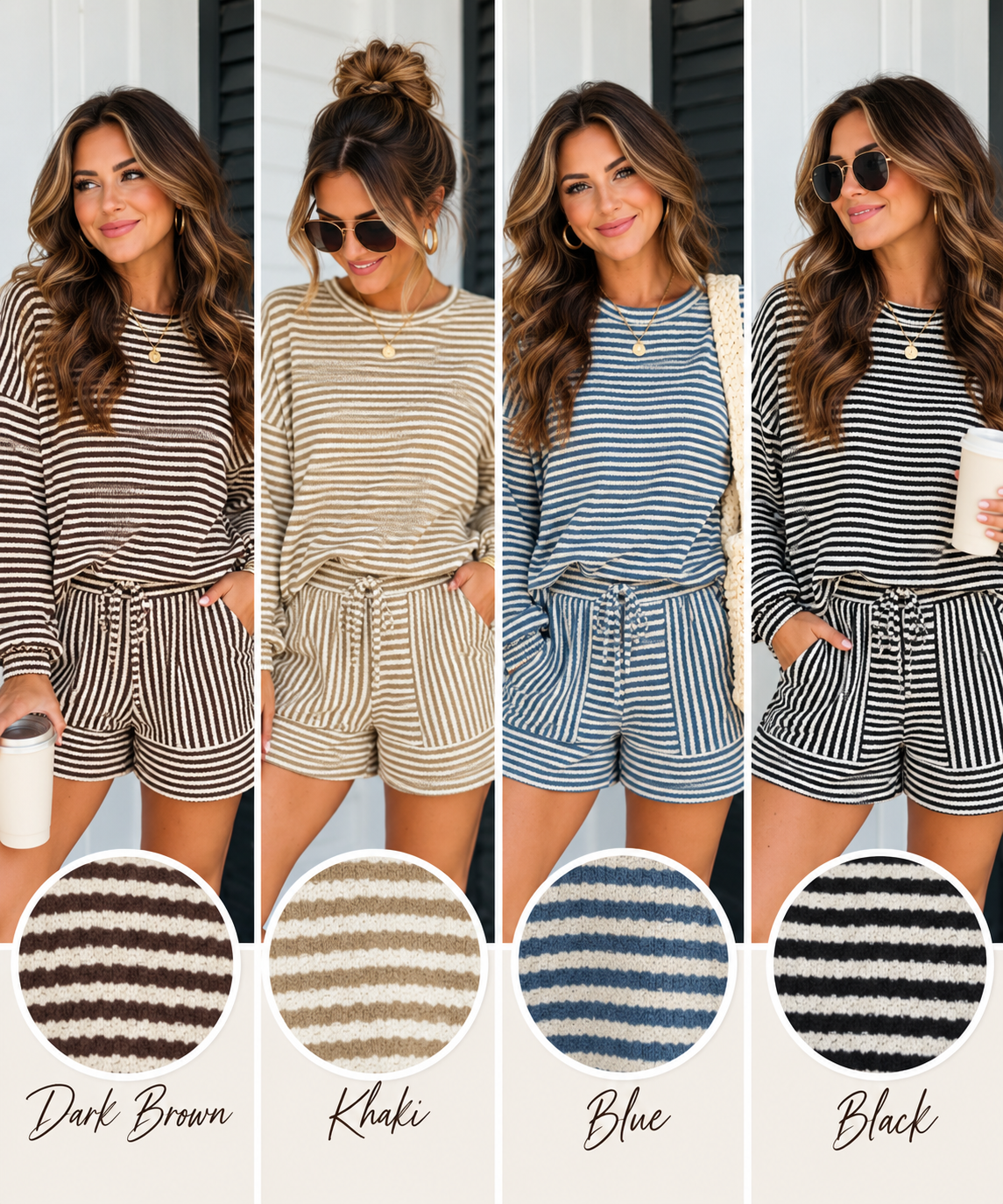 Stripe Textured Long Sleeve Set