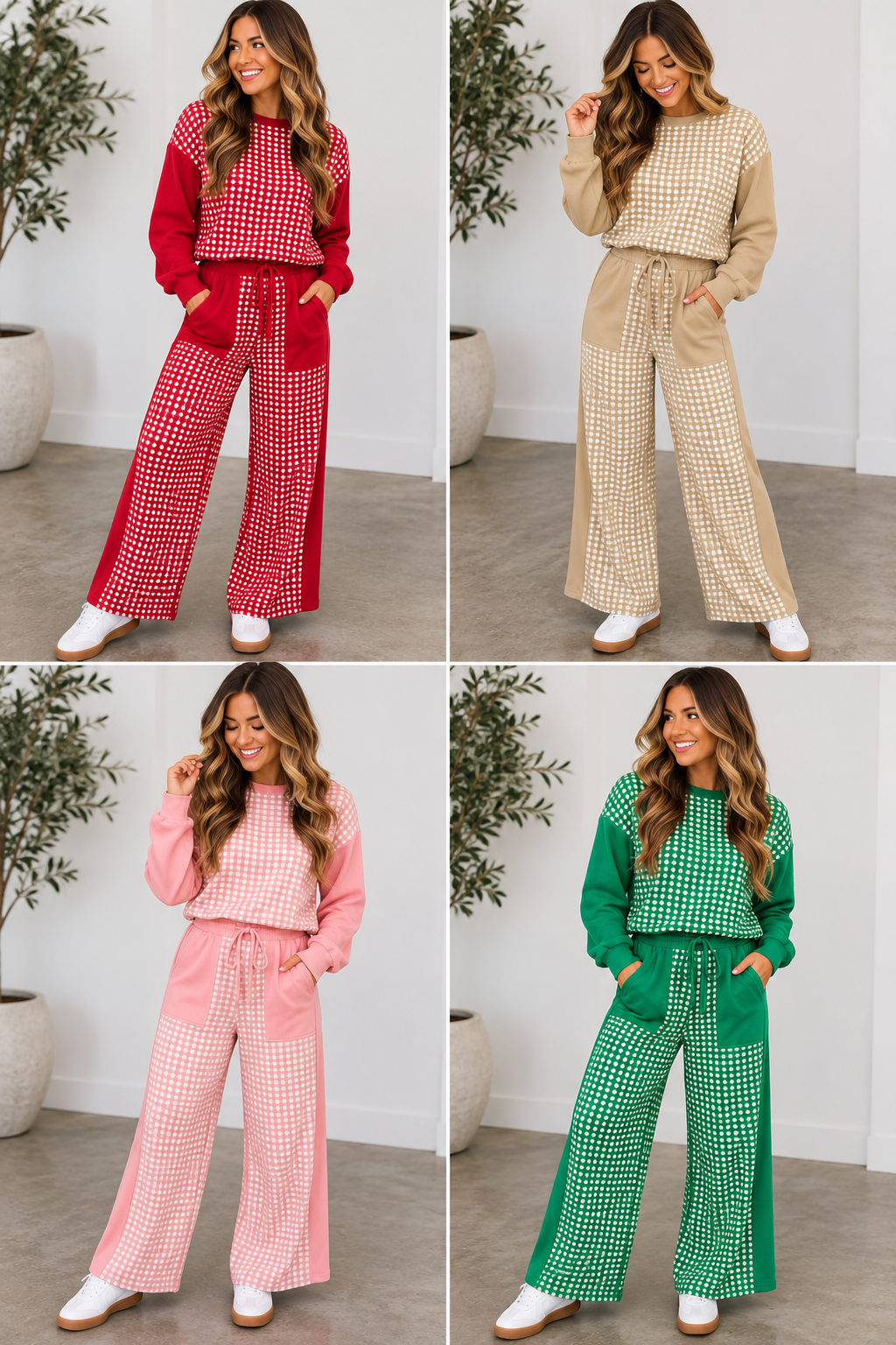 Patchwork Wide Leg Set With Pockets