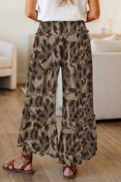 Brown Print Wide Leg Causal Pants