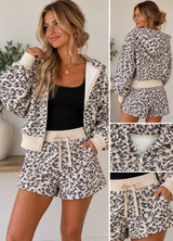 Leopard Zip Up Hoodie And Short Set