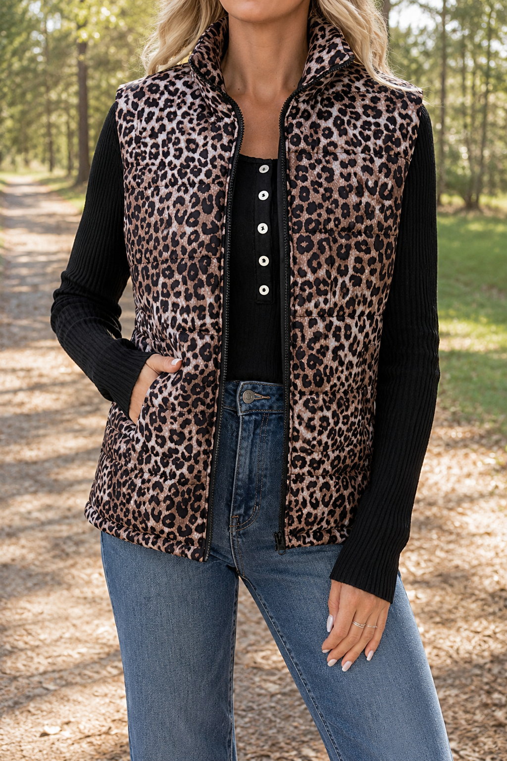 Leopard Quilted Puff Vest Full Run RTS