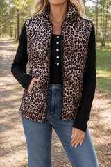 Leopard Quilted Puff Vest Full Run RTS