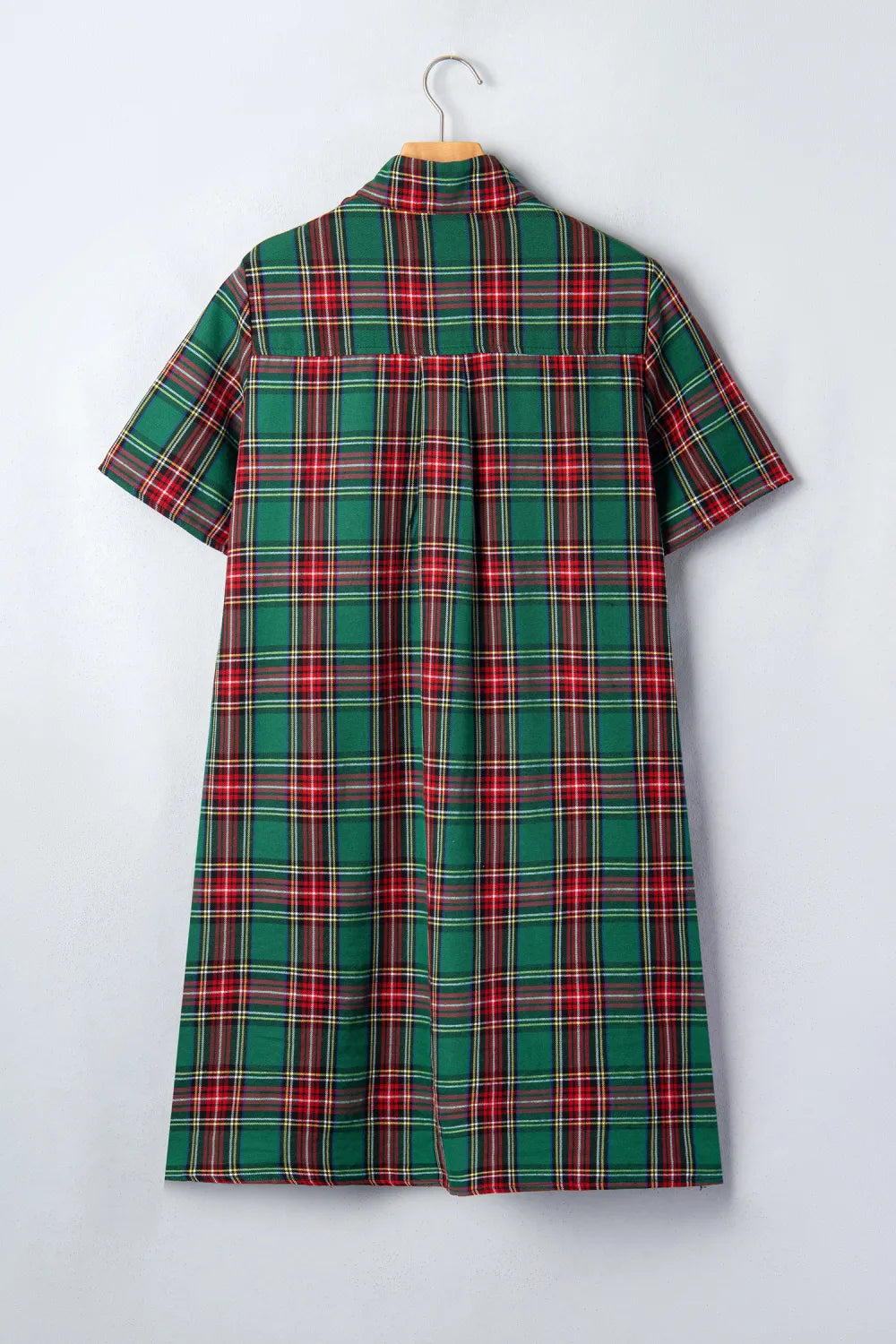 Green Plaid Button Short Sleeve Dress