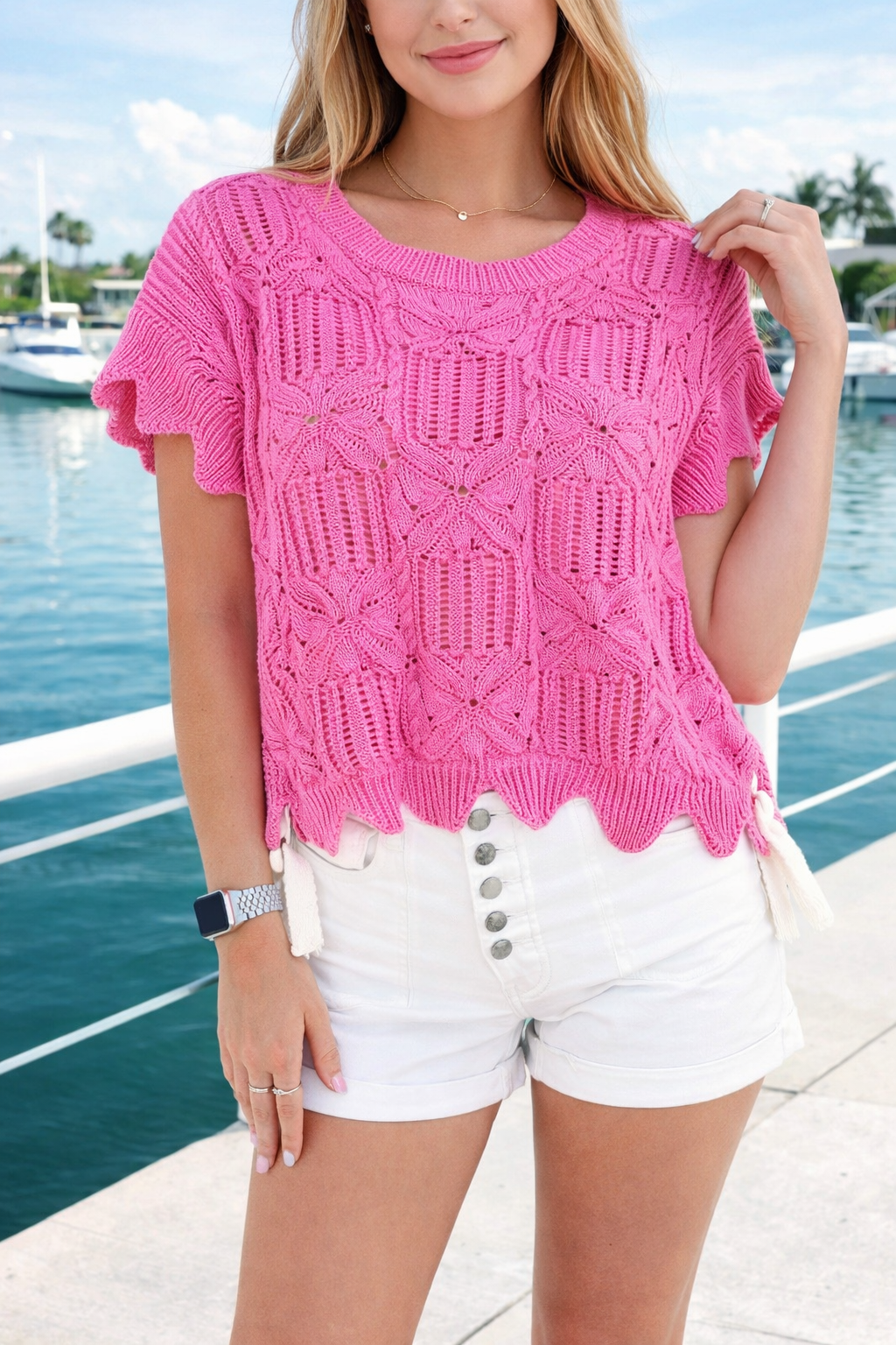 Bow Scallop Trim Sweater
