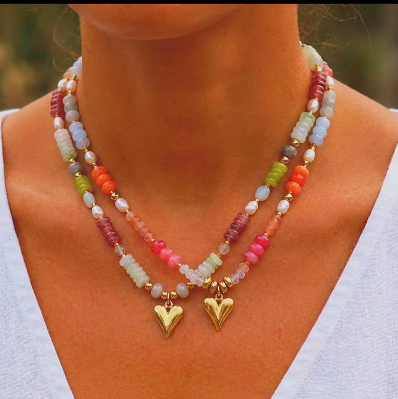 Summer Trendy Heart Beaded Necklace