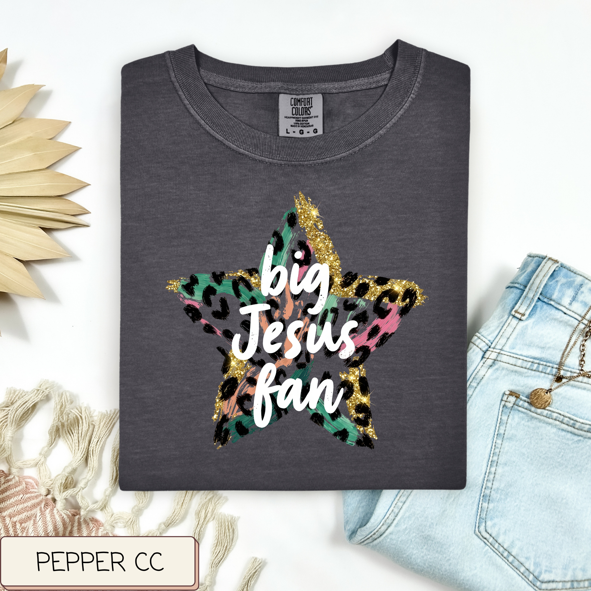 Big Jesus Fan Leopard Star Tee.
