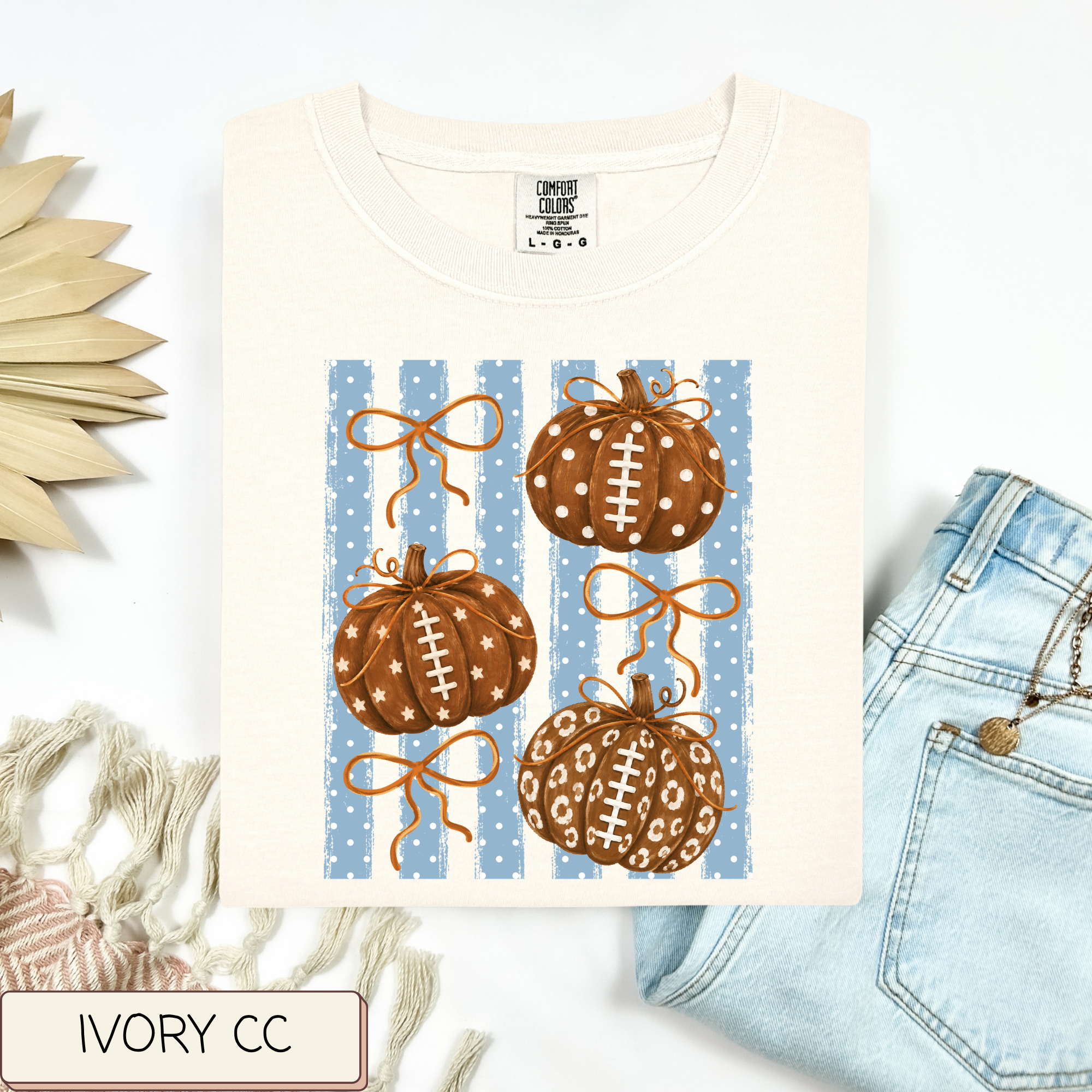 Stripe Coquette Football Pumpkins Tee.
