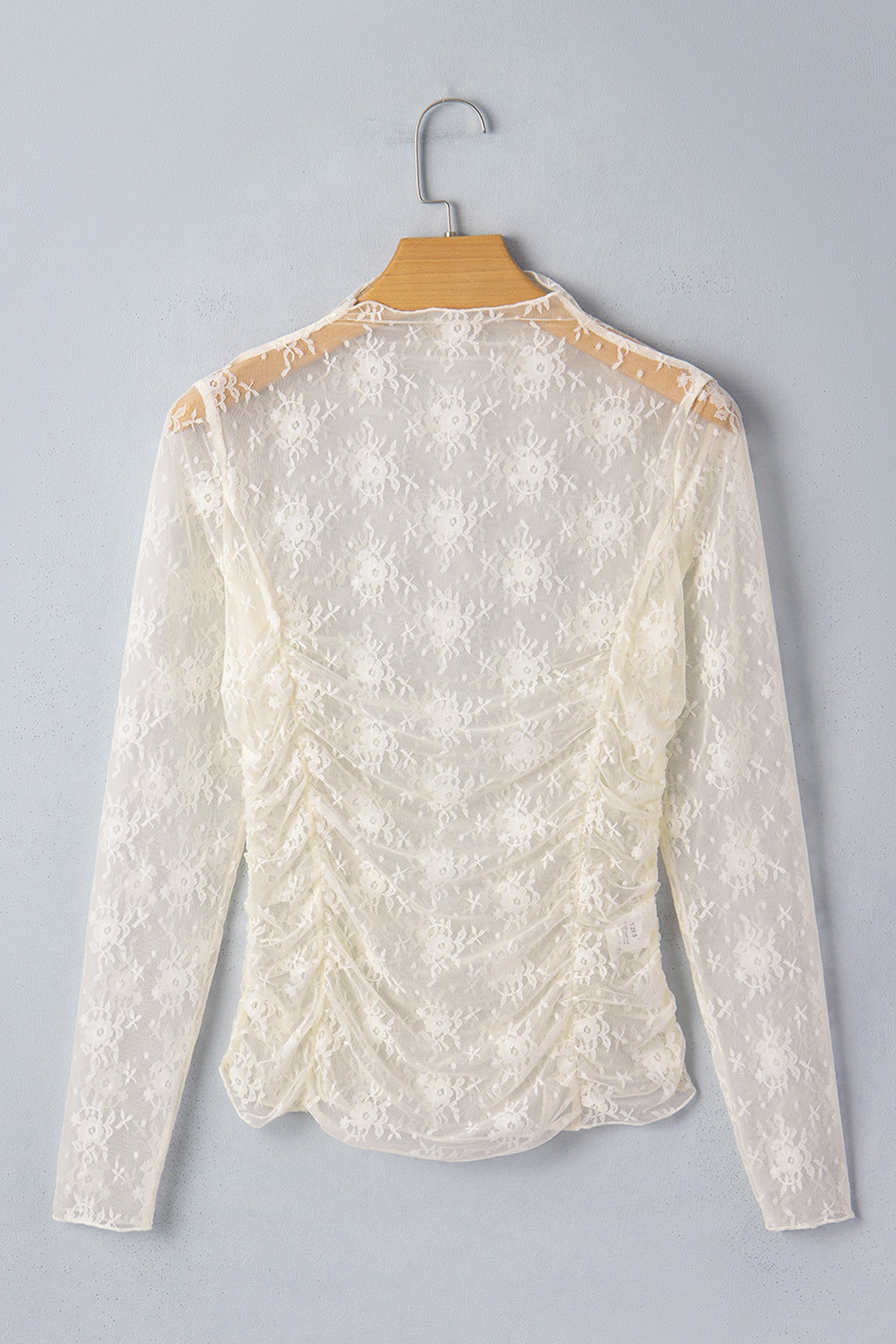 Beige Floral Mesh Ruched Top