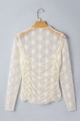 Beige Floral Mesh Ruched Top