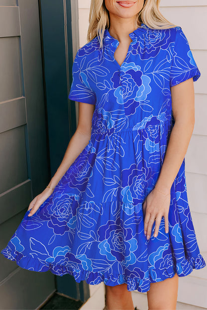 Blue Floral Ruffle Dress RTS