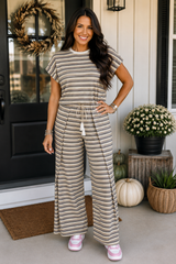Khaki Striped Pants Set New RTS