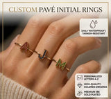 Custom Birthstone Initial Rings Letters A-O