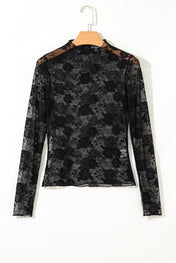 Black Floral Mesh Top Full Run RTS