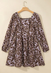 Brown Abstract Floral Dress