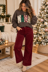 Burgundy High Waist Pants