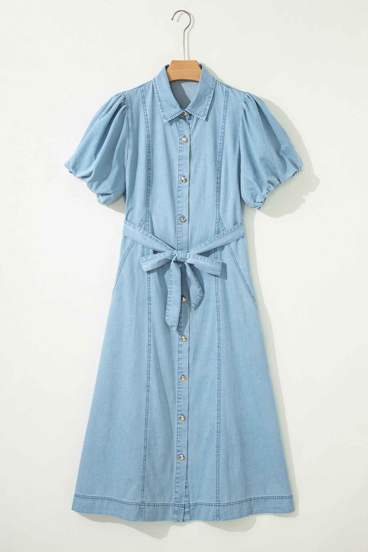 Bubble Sleeve Long Denim Dress