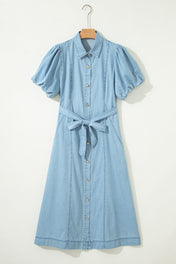 Bubble Sleeve Long Denim Dress