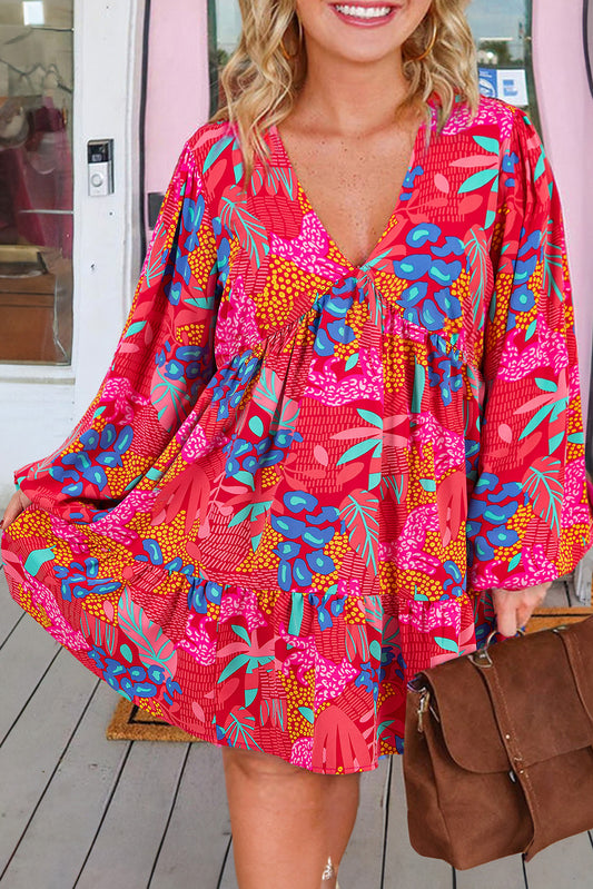 Rose Tropical Printed Plus Size Mini Dress