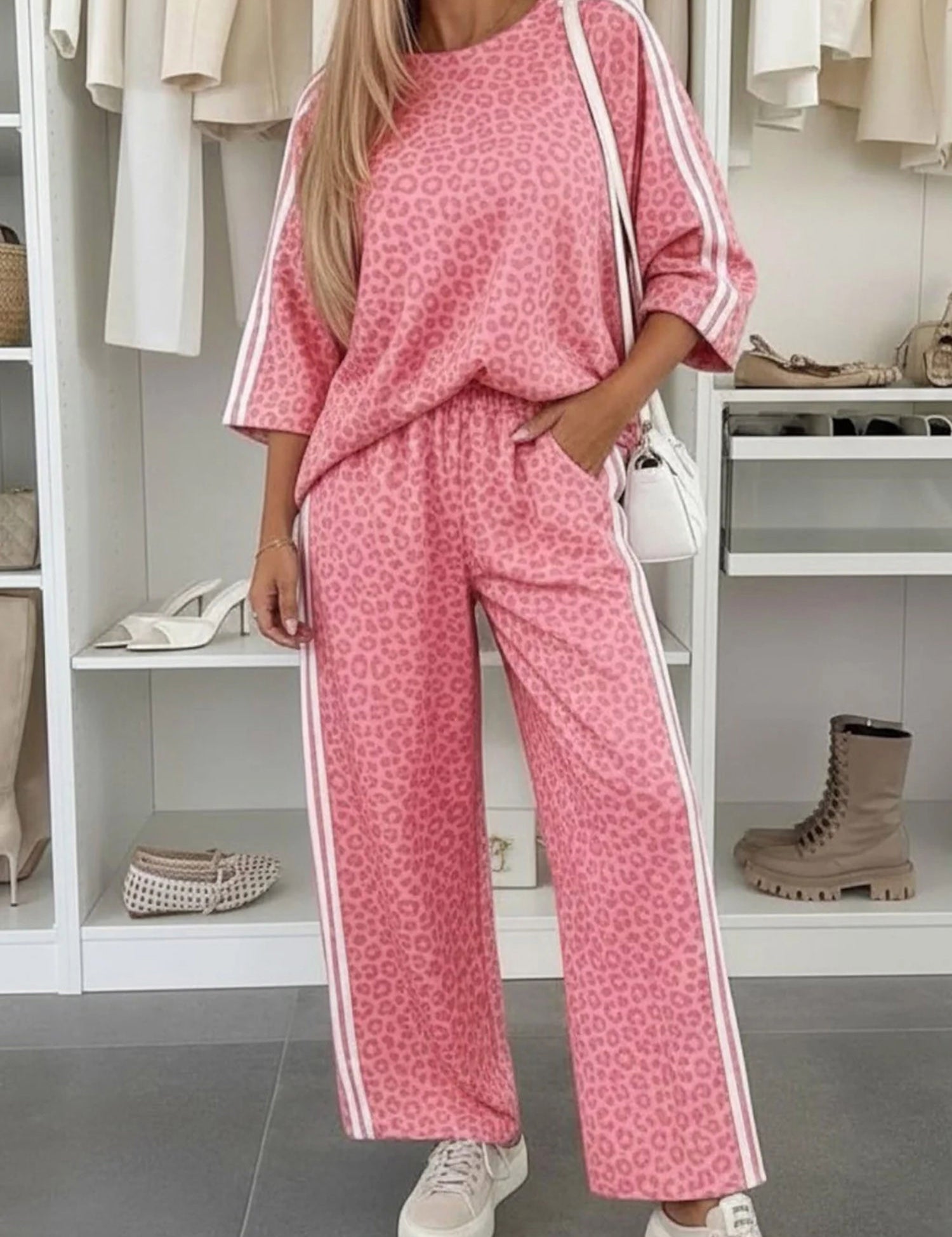 Leopard Varsity Stripe Pant Set