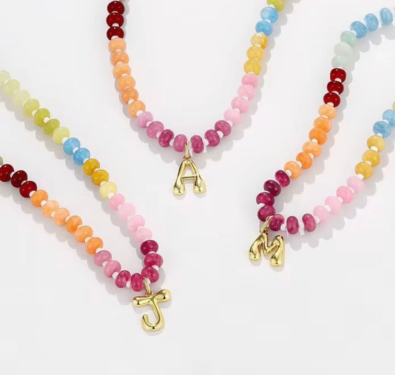 Multicolor Chain Beaded Initial Necklace