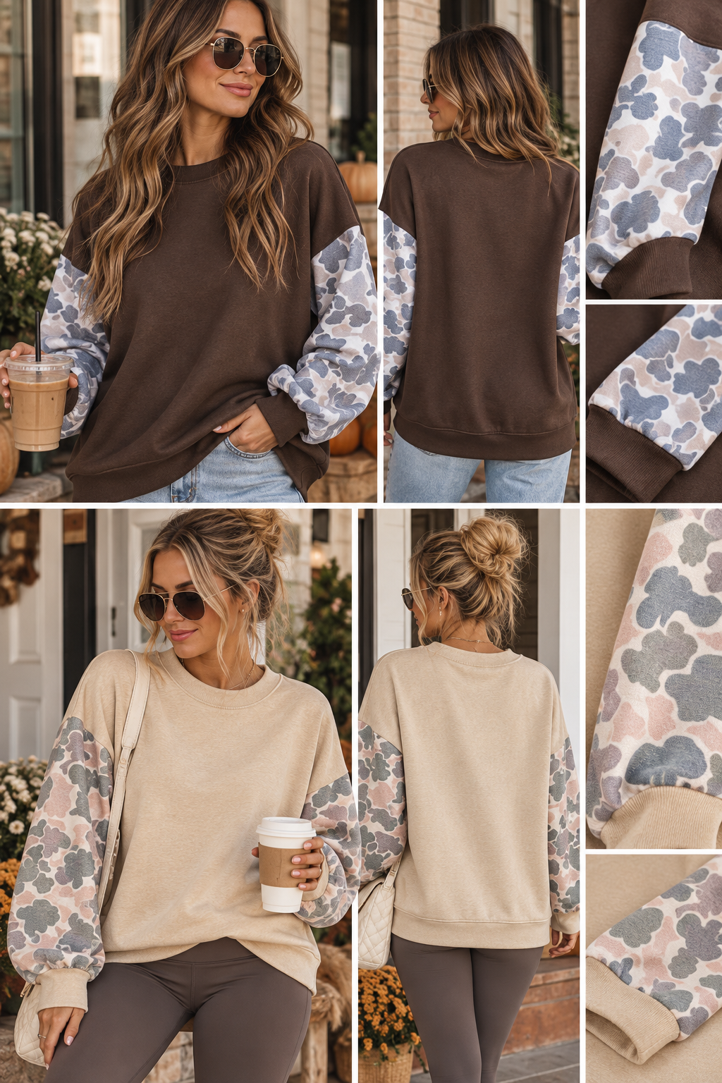 Camo Sleeve Pullover Sweatshirt