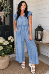 Ruffled Denim Jumpsuit Full Run RTS