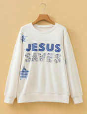 Patchwork Jesus Saves Baggy Sweatshirt