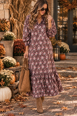 Brown Floral Ruffle Dress