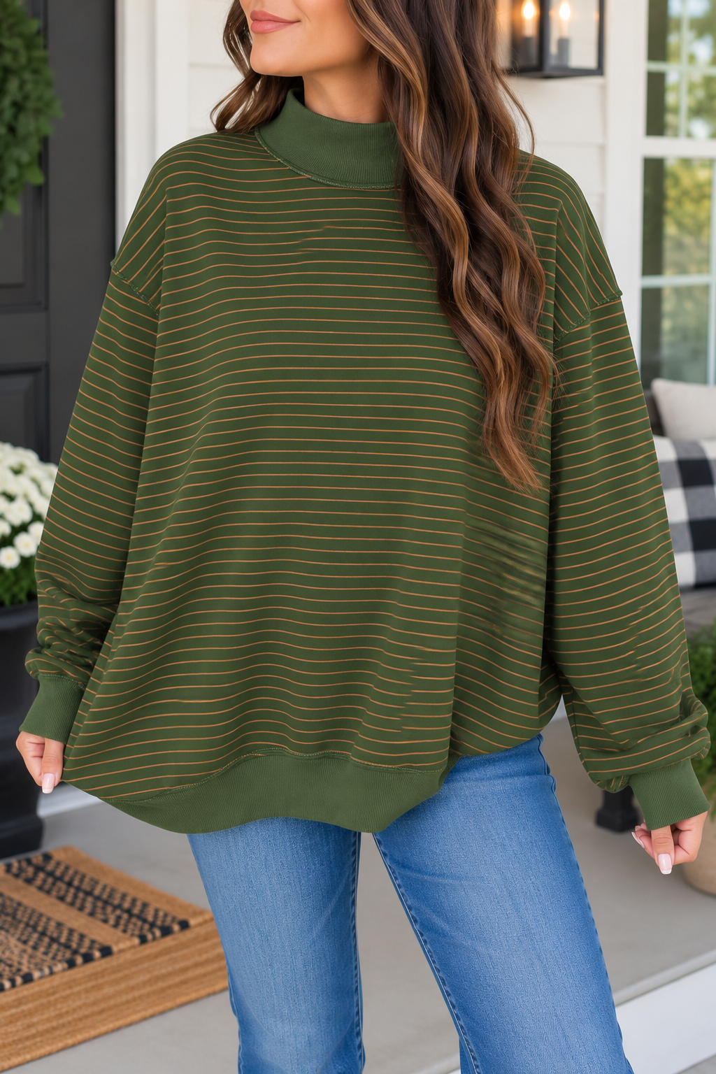 Stripe Ribbed Oversized Sweatshirt
