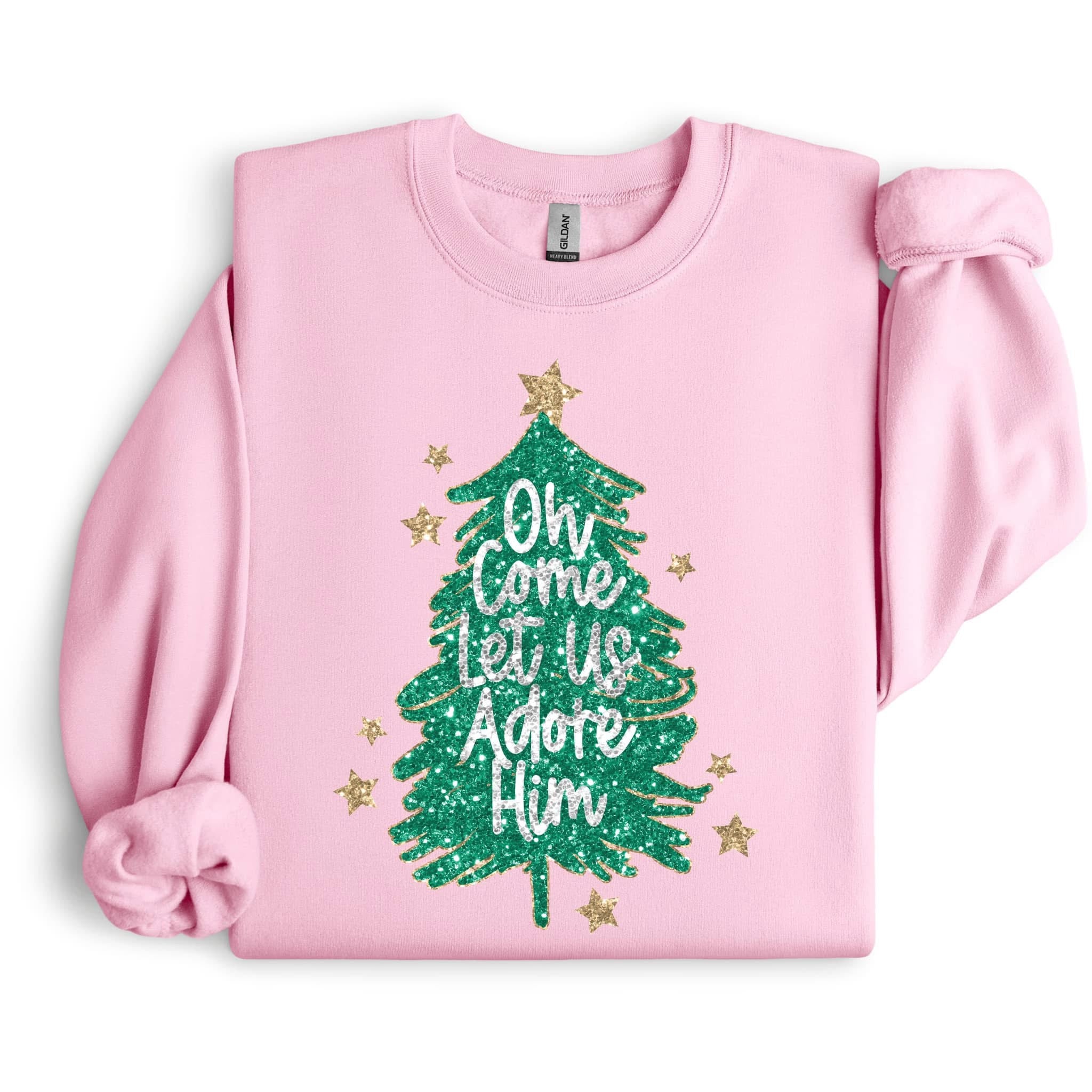 Oh Come Let Us Adore Him Tree Sweatshirt.