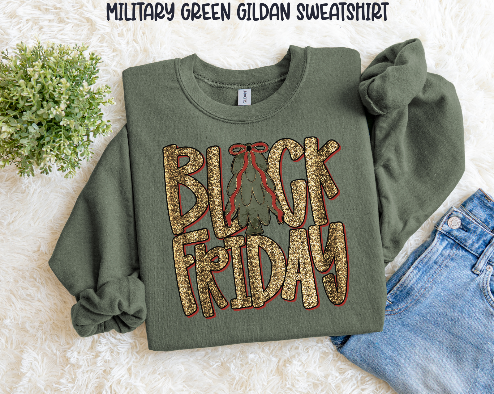 Faux Glitter Black Friday Sweatshirt.