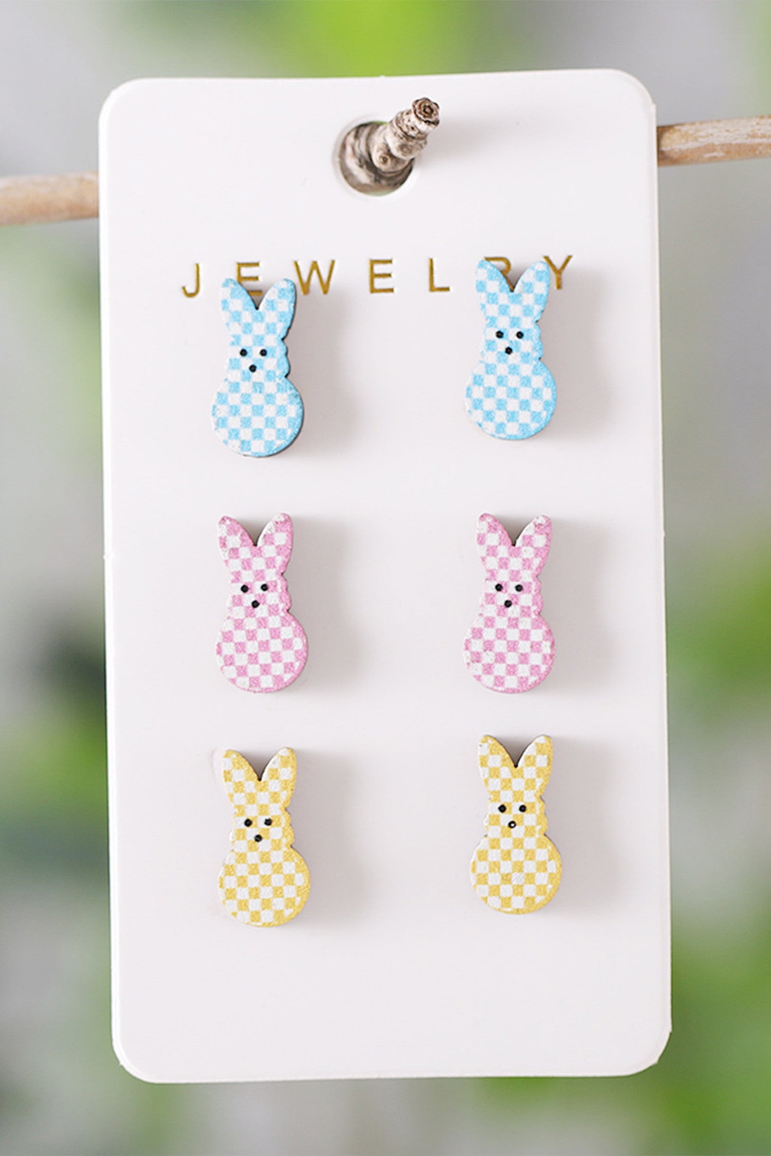 3 Pairs Bunny Plaid Studs RTS