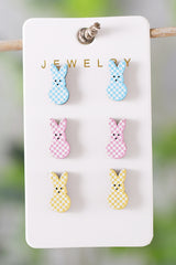 3 Pairs Bunny Plaid Studs RTS